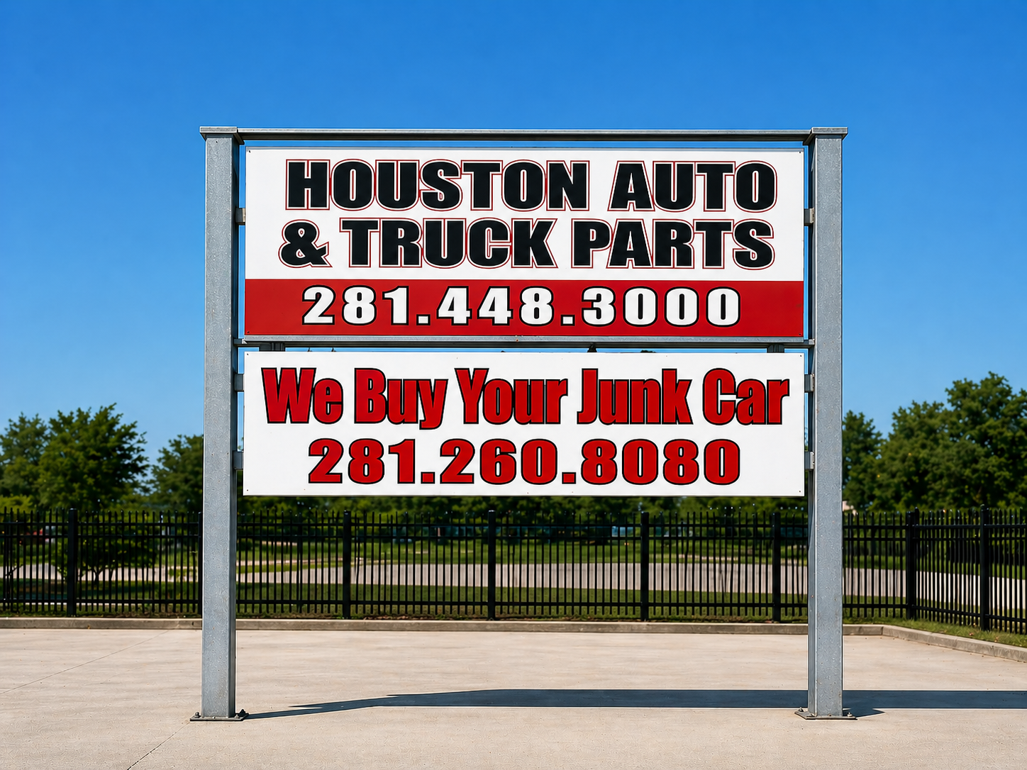 Houston Auto Truck Parts sign at the entrance